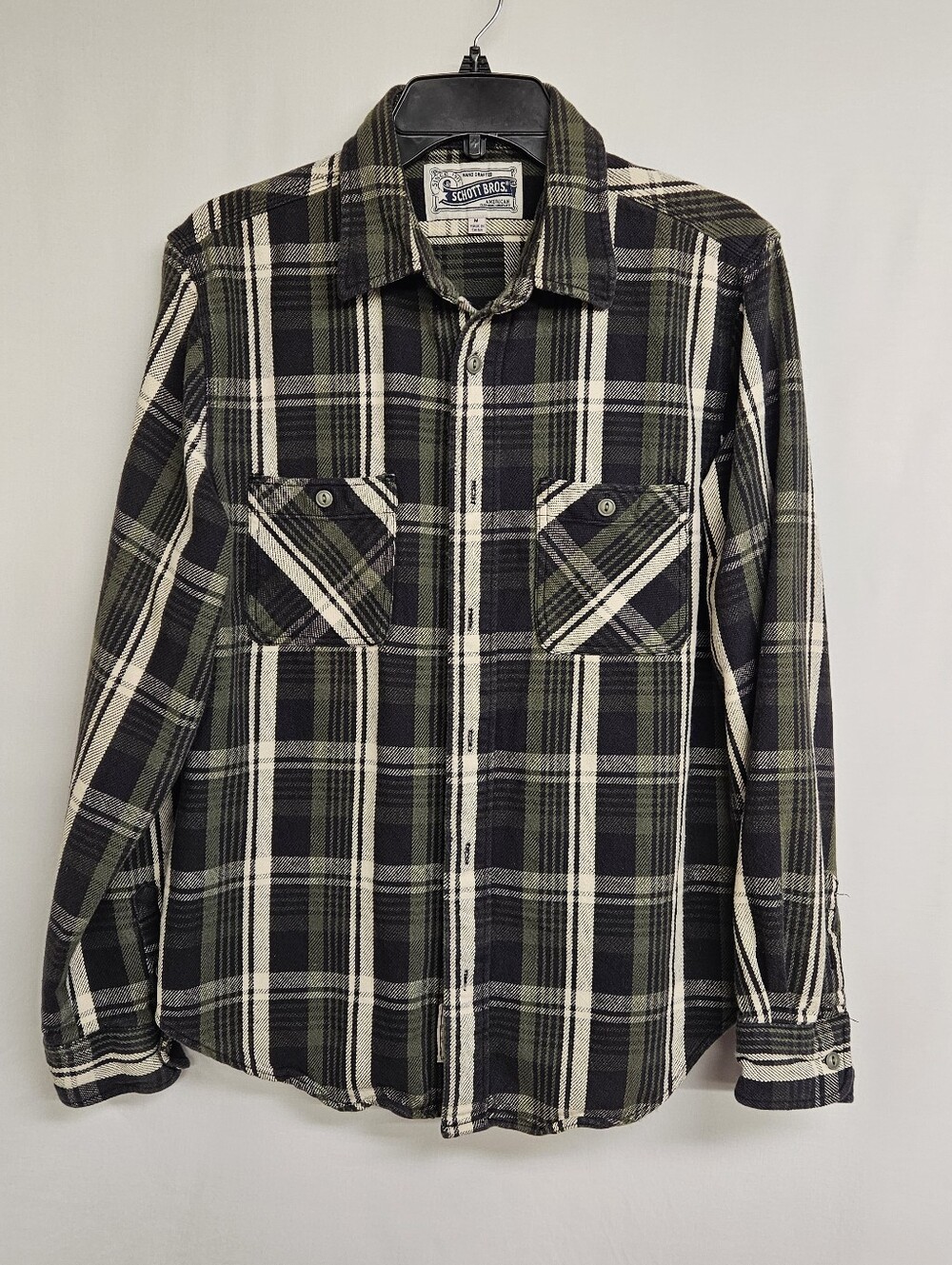 Schott NYC Plaid Flannel Shirt Mens Medium Long Sleeve Button Up Thick Warm
